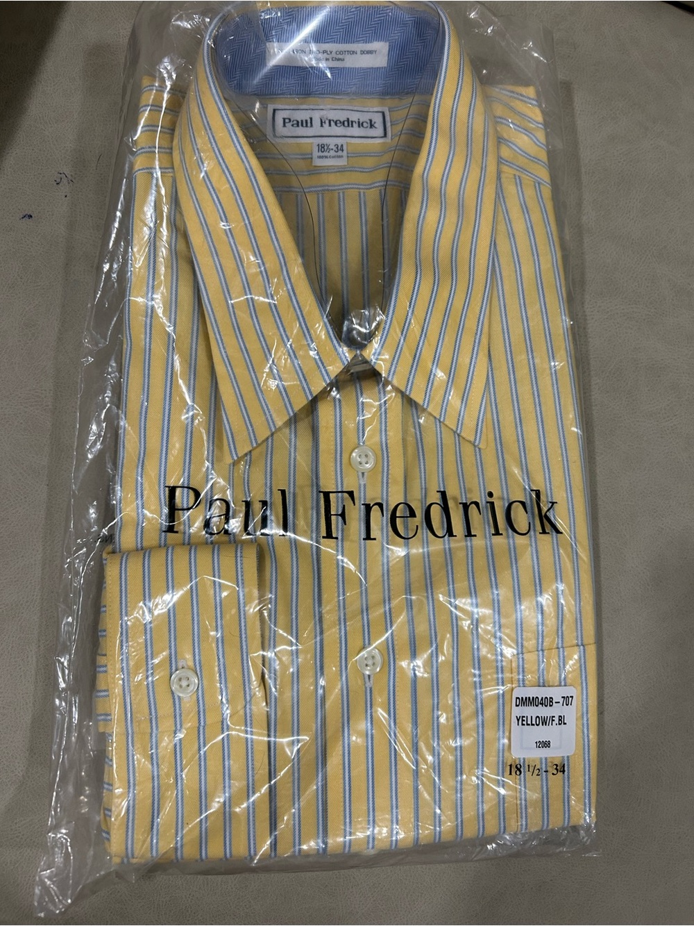 Paul Fredrick Yellow Shirt with Blue and White Stripes